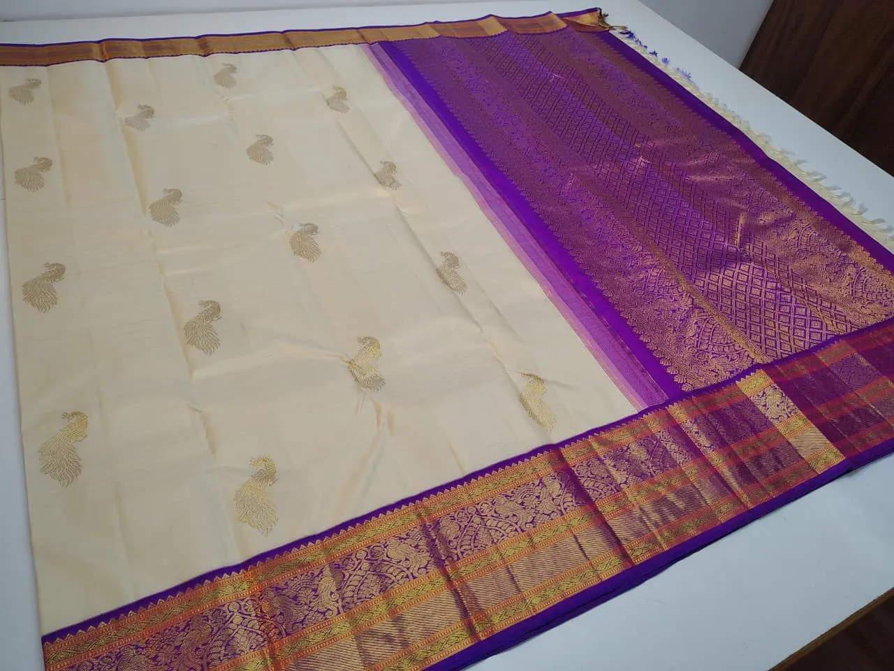 Purple Peacock Zari Border and Woven Motifs Saree